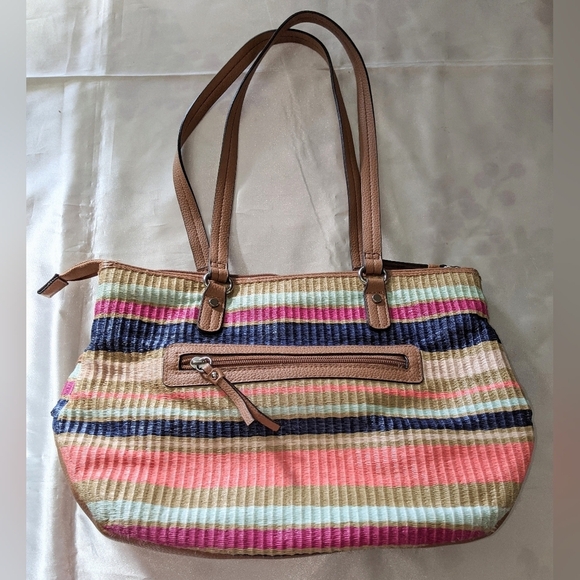 Rosetti Women's Woven Brightly Striped Handbag Satchel Shoulder Bag Pockets - Picture 5 of 6